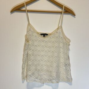American Eagle Outfitters Tank Top Womens M Cream Floral Lace Cami Crop Boho